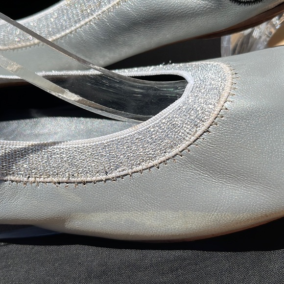 Authentic Chanel Silver Lambskin/Black Patent Leather Elastic Ballet Flats Shoes - Picture 14 of 16